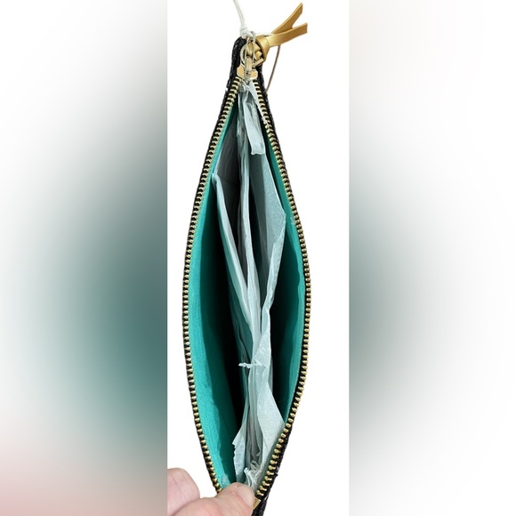 Jack Rogers Sparkle Pouch Zipper Glitter Clutch Simple Black Evening Bag New - Picture 8 of 9